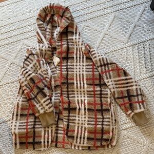 Hem & Thread Plaid Hooded Cape in Red and Brown